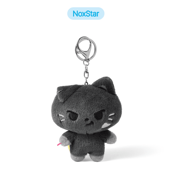 Gray plush keychain with a cartoon design on a white background, featuring the brand 'NoxStar'.