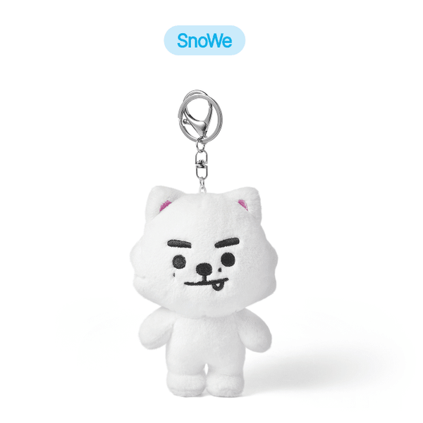 White plush keychain with black accents on a white background, featuring the brand 'SnoWe'.