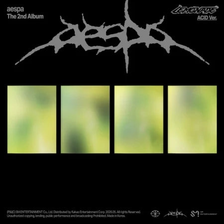 Album cover with 'aespa' logo and abstract design on a black background