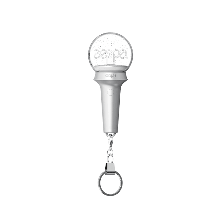 Silver keychain with a round top and 'aespa' branding on a white background