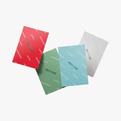 Four colorful folders with branding on a white background