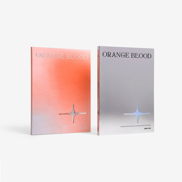 Two 'Orange Blood' books with gradient covers on a white background