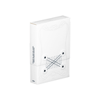 White rectangular box with black geometric design on a white background