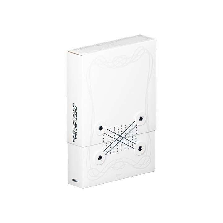 White rectangular box with black geometric design on a white background