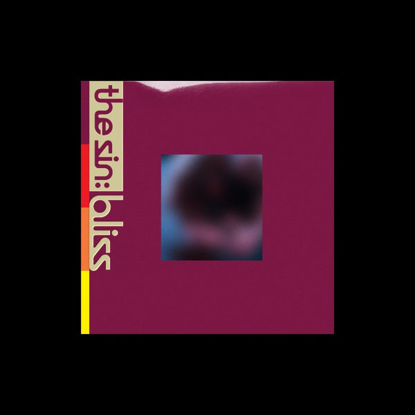 A square album or book-style cover on a black background, featuring a magenta-purple field, a vertical cream band with stylized text reading 'the sin: blaks' in red and cream, and a blurred central inset.