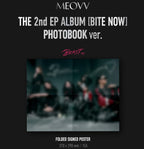 Promotional image for MEOVV's 2nd EP album photobook with a blurred photo of people sitting together.