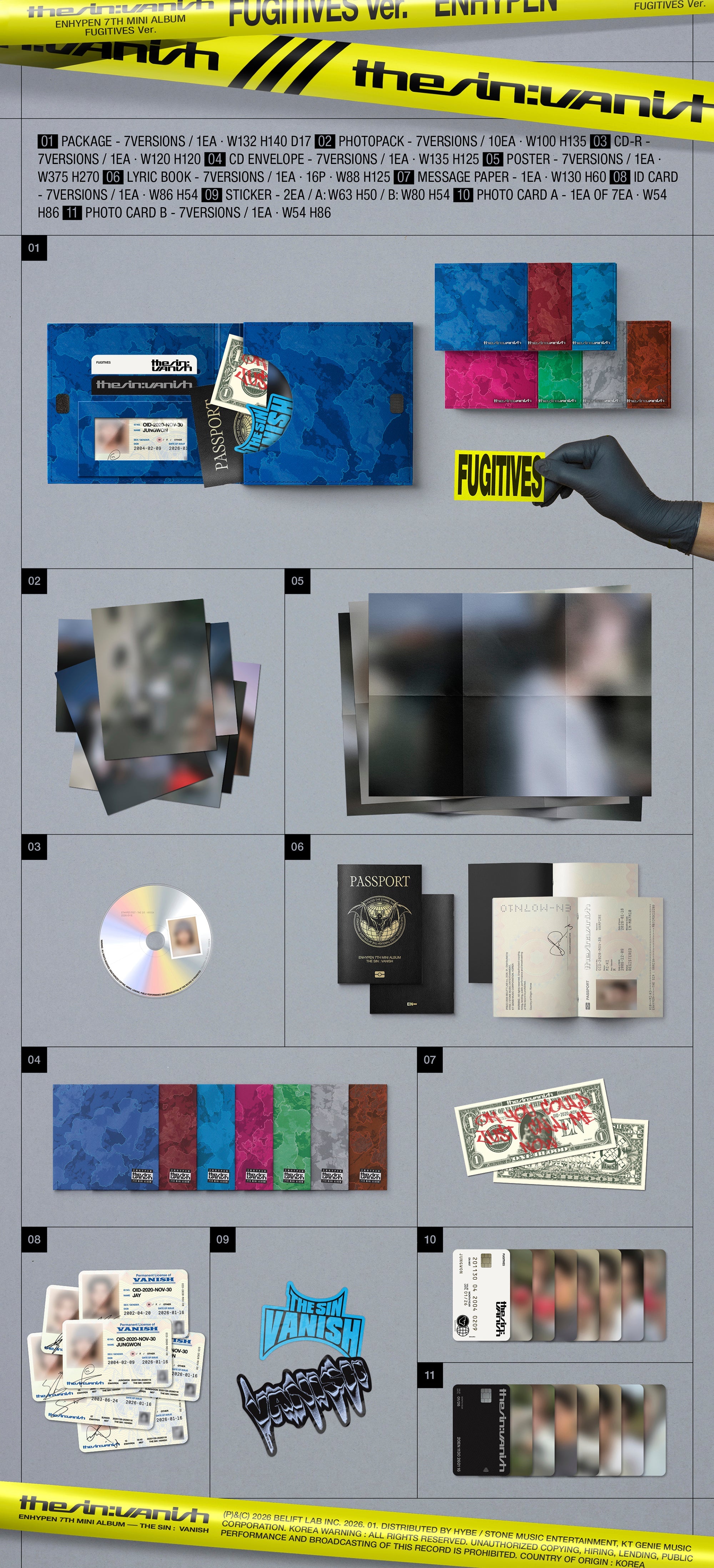 Collection of various items including a passport, DVD, and colorful packages on a gray background with yellow border.